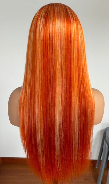 🍊✨ 16” Orange-Blonde Golden Wig – Straight | 13x4 Frontal | 200% Density
